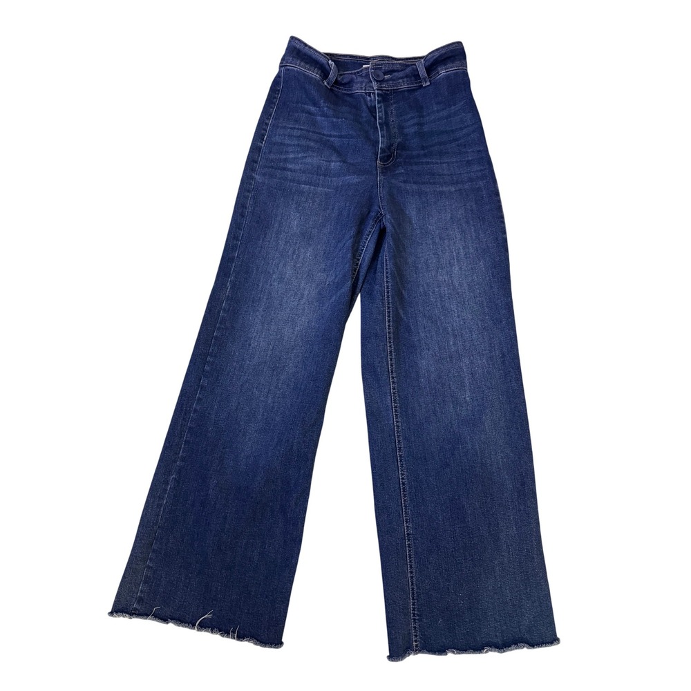 OAT New York Women Dark Wash High Rise Wide Leg Raw Hem Jeans Size 8/29